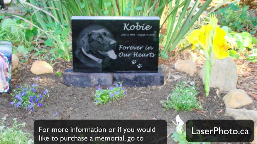 photo laser etched into granite pet memorial